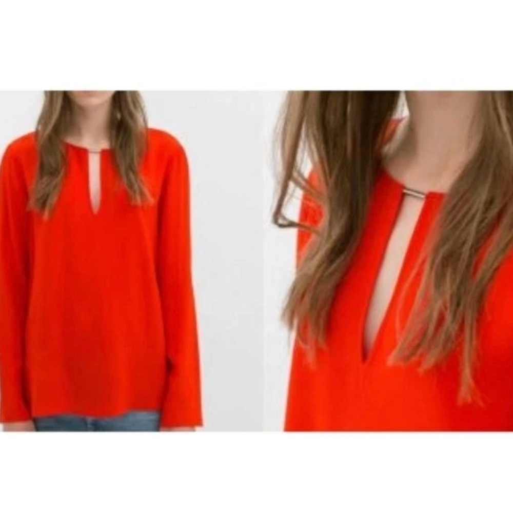 Zara Hi Lo Tunic Blouse Red/ Orange Women Small